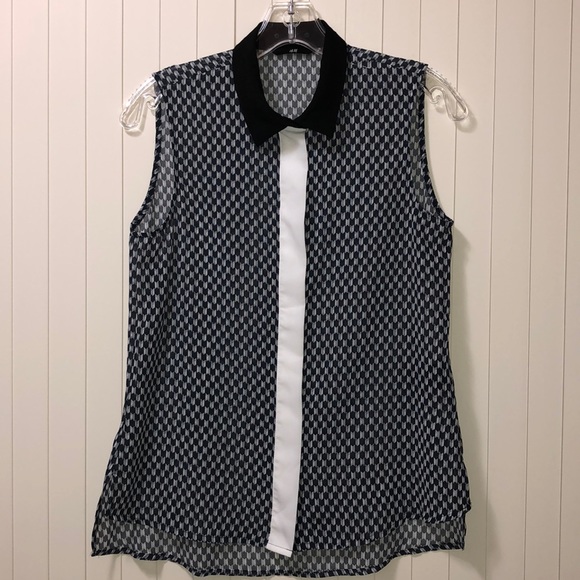 H & M Sheer Sleeveless Collared Printed Blouse 34” - Picture 1 of 9